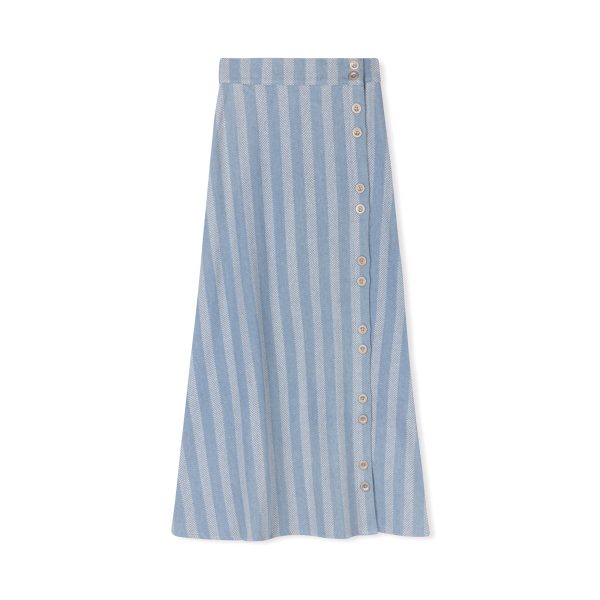 Velvette Label Denim Stripe Button Skirt on Sale