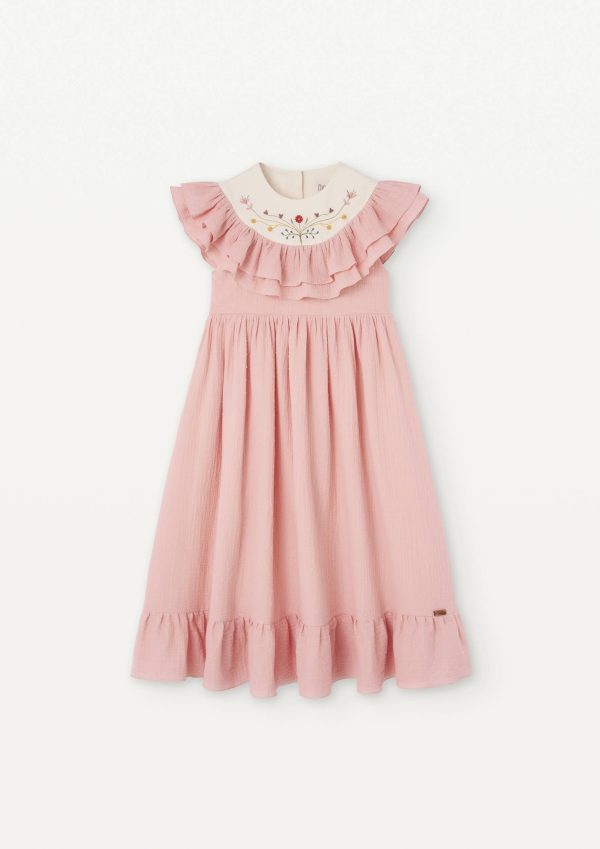 Popelin Mod 30.2 Pink dress with embroidered yoke and frills Online Sale - Image 3