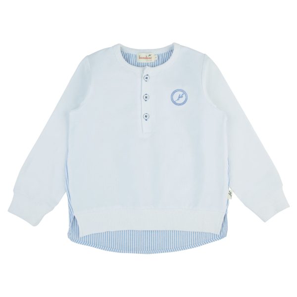 Bondoux Seersucker Top-Long Sleeves-white Blue Online