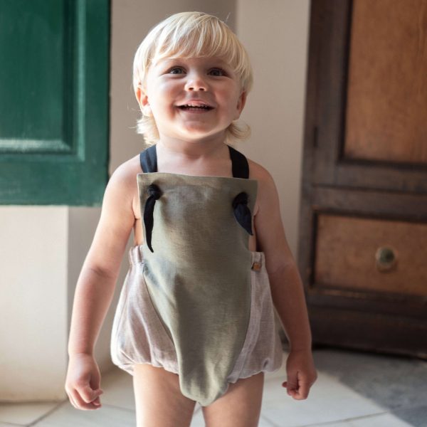 Popelin Mod 7.2 Green dungaree romper suit with straps on Sale