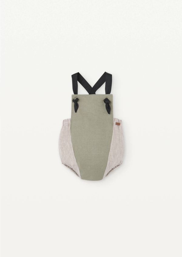 Popelin Mod 7.2 Green dungaree romper suit with straps on Sale - Image 2