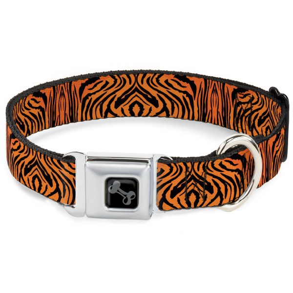 Dog Bone Black Silver Seatbelt Buckle Collar - Tiger2 Orange Black Online now